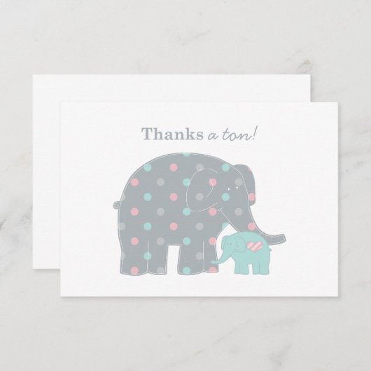 Moeder en Baby Elephant Shower Pink Blue Grey Notitiekaartje (Voorkant / Achterkant)