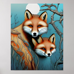 Moeder en Baby Fox Poster