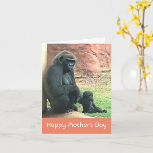 Moeder en Baby Gorilla Moederdag Kaart (Gele Bloem)