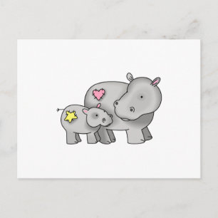 MOEDER EN BABY HIPPO BRIEFKAART