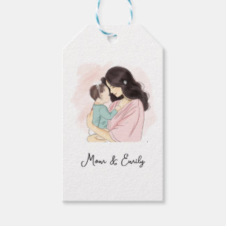 Moeder en baby illustratie cadeaulabel