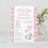 Moeder en Baby Kat met hartenuitnodiging Kaart (Staand voorkant)