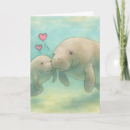 Moeder en baby-lamantijn waterillustratie –  kaart