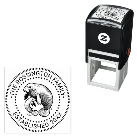 Moeder en Baby Manatee Familienaam Datum Estd N Zelfinktende Stempel (In situ)