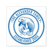 Moeder en Baby Manatee Familienaam Datum Estd Touw Zelfinktende Stempel (Design)