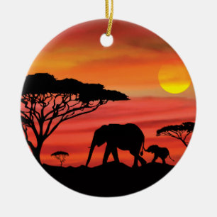 Moeder en Baby olifant in de Serengeti Keramisch Ornament