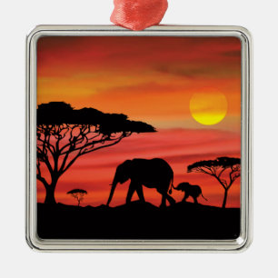 Moeder en Baby olifant in de Serengeti Metalen Ornament