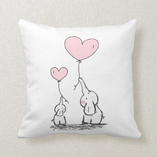 Moeder en Baby Olifant met Hartballonnen Kussen