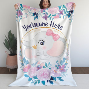 Moeder en baby olifant roze bloemenguirlande fleece deken