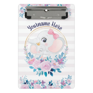 Moeder en baby olifant roze bloemenguirlande mini klembord