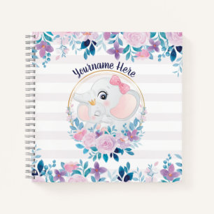 Moeder en baby olifant roze bloemenguirlande notitieboek