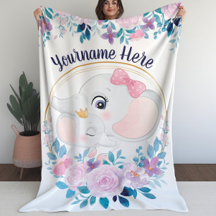 Moeder en baby olifant roze bloemenguirlande sherpa deken