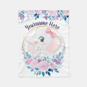 Moeder en Baby Olifant Roze Blush Bloemenkrans Fleece Deken