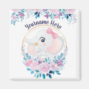 Moeder en Baby olifant Roze Blush Flower Wreater Magneet