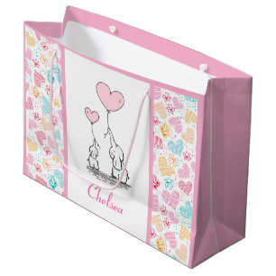 Moeder en Baby Olifanten met Kleurrijke Harten Groot Cadeauzakje