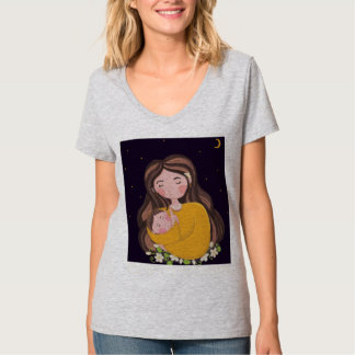 Moeder en baby onder maanverlichte nacht Digitale T-shirt