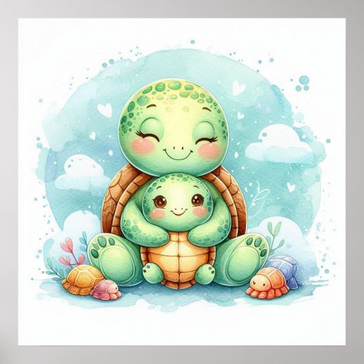 Moeder en Baby Schildpad Poster (Voorkant)