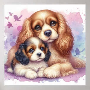 Moeder en baby Spaniel Poster