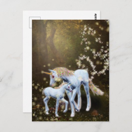 Moeder en Baby Unicorn Briefkaart (Voorkant / Achterkant)