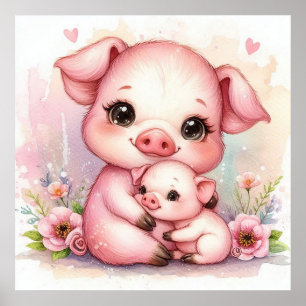 Moeder en Baby Varken Poster