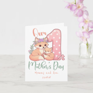 Moeder en Baby Vos Roze 1e Moederdag Kaart