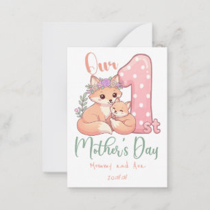 Moeder en Baby Vos Roze 1e Moederdag Notitiekaartje