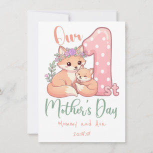 Moeder en Baby Vos Roze 1e Moederdag Notitiekaartje