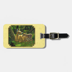 Moeder en Baby Whitetail Herten Geel Bagagelabel