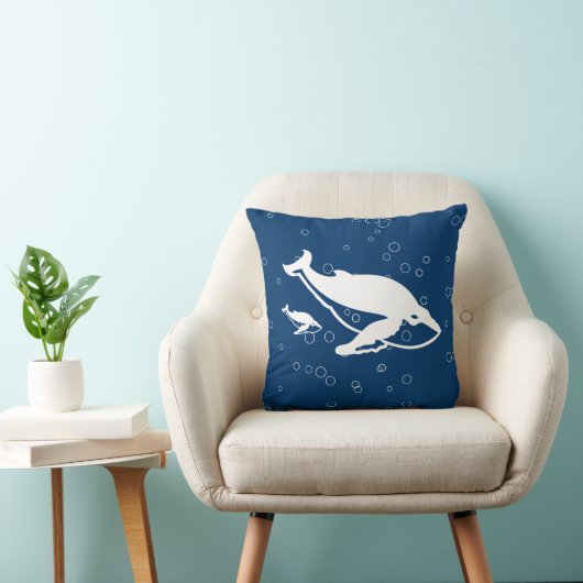 Moeder en baby witte walvis op blauw kussen (Stoel)