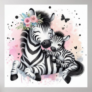 Moeder en Baby Zebra Poster