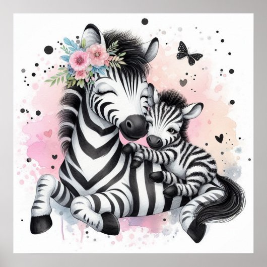 Moeder en Baby Zebra Poster (Voorkant)