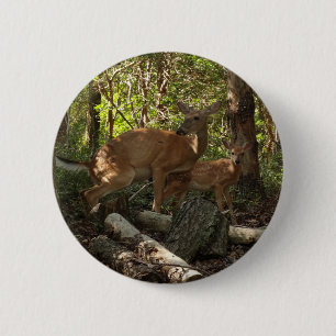 Moeder en babyhert in Shenandoah National Park Ronde Button 5,7 Cm