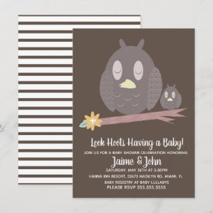 Moeder en Babyuil Woods Baby Shower Geslacht Onthu Kaart