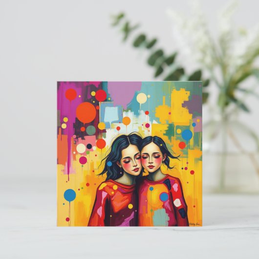 Moeder en dochter Abstracte kunst Moederdag Kaart (Staand voorkant)