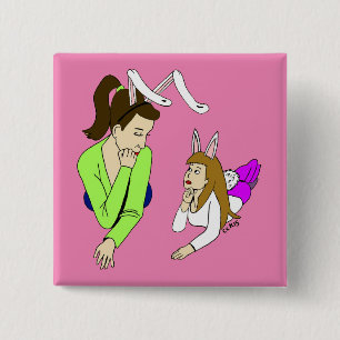 moeder en dochter bunnymeiden vierkante button 5,1 cm