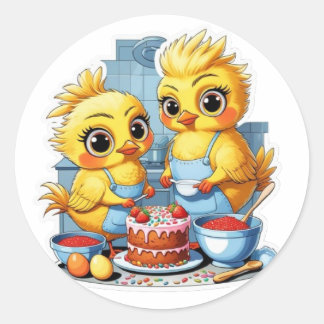 Moeder en dochter in de keuken ronde sticker