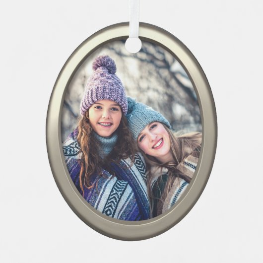 Moeder en dochter Modern Silver Custom Photo Oval Metalen Ornament (Voorkant)