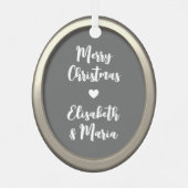 Moeder en dochter Modern Silver Custom Photo Oval Metalen Ornament (Achterkant)