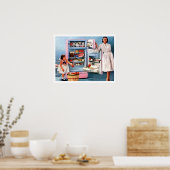 Moeder en dochter naast volle koelkast en appels poster (Keuken)