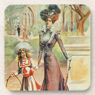 Moeder en dochter op een wandeling (kleurenlitho) onderzetter