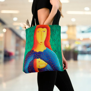 Moeder En Dochter Schilderij Hedendaagse Kunst Draagtas