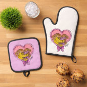 Moeder en dochter Schort Ovenwant & Pannenlap Set (Top down)