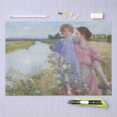 Moeder en kind door een rivier met wilde Rozen Tissuepapier (Craft)