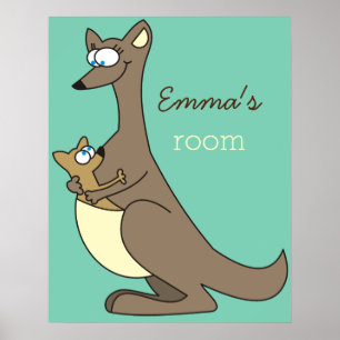 Moeder en kind kangoeroe op maat gemaakte naam kin poster