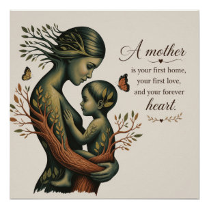 Moeder en Kind Natuur Kunstprint, Perfect Poster