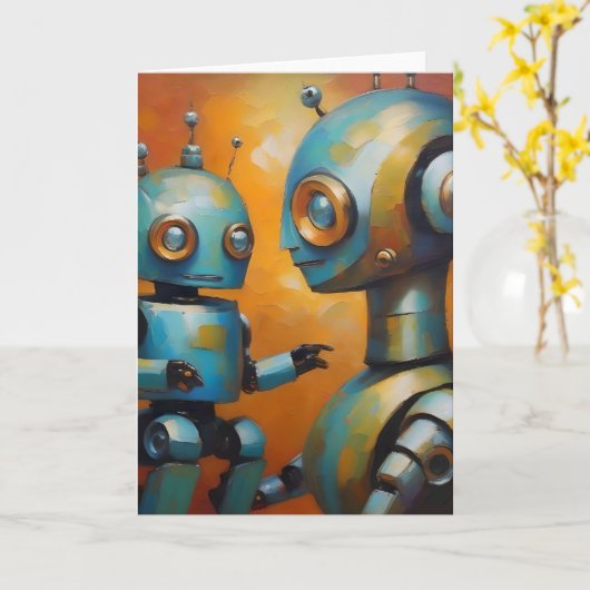 Moeder en kind robot. kaart (Gele Bloem)