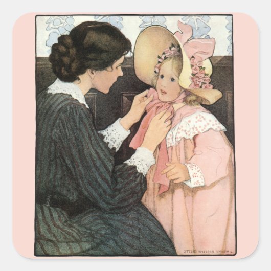  moeder en kind van Jessie Willcox Smith Vierkante Sticker (Voorkant)