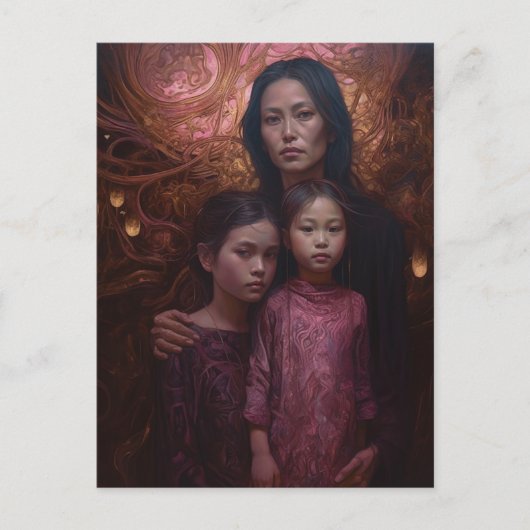 Moeder en kinderen briefkaart (Voorkant)