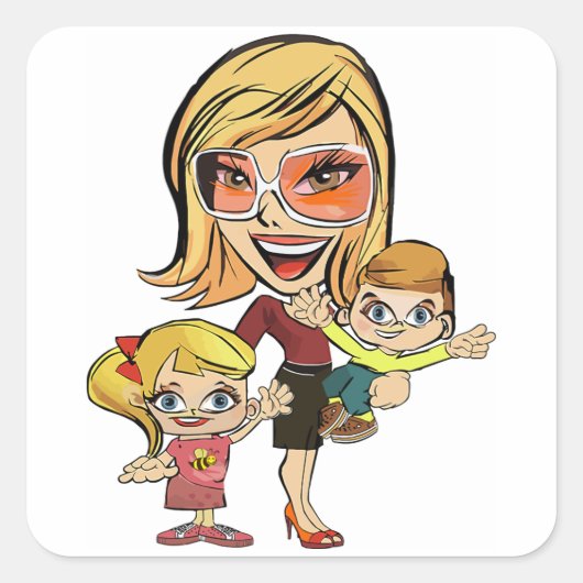Moeder en kinderen vierkante sticker (Voorkant)