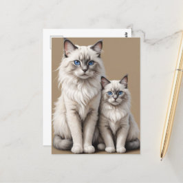 Moeder en Kitten Ragdoll Kattenkunstwerk Hartverwa Briefkaart